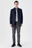 Kaşe Mono Yaka Kapitoneli Astar Slim Fit Dar Kesim Klasik Kaban 1008235167 Koyu Lacivert