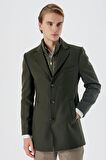 Kaşe Mono Yaka Kapitoneli Astar Slim Fit Dar Kesim Klasik Kaban 1008235167 Koyu Haki