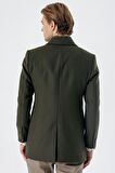 Kaşe Mono Yaka Kapitoneli Astar Slim Fit Dar Kesim Klasik Kaban 1008235167 Koyu Haki