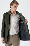 Kaşe Mono Yaka Kapitoneli Astar Slim Fit Dar Kesim Klasik Kaban 1008235167 Koyu Haki