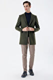 Kaşe Mono Yaka Kapitoneli Astar Slim Fit Dar Kesim Klasik Kaban 1008235171 Koyu Haki