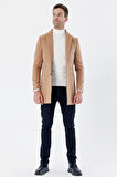 Kaşe Mono Yaka Kapitoneli Astar Slim Fit Dar Kesim Klasik Kaban 1008235171 Taba