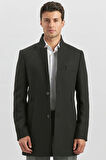 Siyah Kaşe Hakim Yaka Düz Yırtmaçsız İç Yarım Kapitoneli Tam Astar Slim Fit Classic Kaban 1008235271