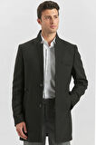 Siyah Kaşe Hakim Yaka Düz Yırtmaçsız İç Yarım Kapitoneli Tam Astar Slim Fit Classic Kaban 1008235271