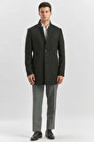 Siyah Kaşe Hakim Yaka Düz Yırtmaçsız İç Yarım Kapitoneli Tam Astar Slim Fit Classic Kaban 1008235271