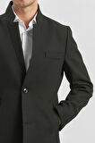 Siyah Kaşe Hakim Yaka Düz Yırtmaçsız İç Yarım Kapitoneli Tam Astar Slim Fit Classic Kaban 1008235271