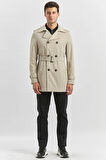Bej Gabardin Mono Yaka Düz Tek Yırtmaç Tam Astar Slim Fit Classic Kaban 1008245105