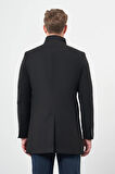 Siyah Kaşe Dik Yaka Kapitoneli Astar Slim Fit Dar Kesim Klasik Kaban 1008245171