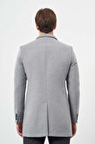 Gri Kaşe Dik Yaka Kapitoneli Astar Slim Fit Dar Kesim Klasik Kaban 1008245171
