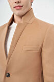 Camel Kaşe Dik Yaka Kapitoneli Astar Slim Fit Dar Kesim Klasik Kaban 1008245171