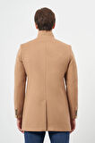 Camel Kaşe Dik Yaka Kapitoneli Astar Slim Fit Dar Kesim Klasik Kaban 1008245171
