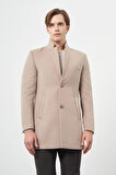 Taş Rengi Kaşe Dik Yaka Kapitoneli Astar Slim Fit Dar Kesim Klasik Kaban 1008245171