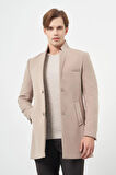 Taş Rengi Kaşe Dik Yaka Kapitoneli Astar Slim Fit Dar Kesim Klasik Kaban 1008245171