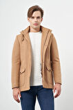 Camel Kaşe Dik Yaka Astarlı Slim Fit Dar Kesim Klasik Kaban 1008245272
