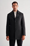 Koyu Antrasit Mono Yaka Classic Comfort Fit Esnek Kaşe Kaban 1008255160