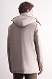 Taş Rengi Çıkma Kapşonlu Dik Yaka Yırtmaçsız Esnek Classic Kaban 1008255165