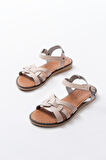 205-030 Bej Hakiki Deri Ortopedik Taban Kadın Sandalet 
