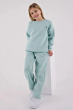 Polo Kız Çocuk Rahat Uzun Kollu Pamuklu Pijama Takımı Su Yeşili Yumuşak Kumaş