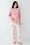 Kadın Lisanslı Hamile Giyim Yumuşak Doku Uzun Kollu Çiçek Desenli Pijama Takımı 2 Çift Çorap Hediye