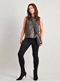  LEOPAR GOLD DESENLİ SİYAH KOLSUZ BLUZ