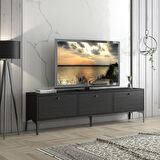 Wood'n Love Etna Premium Metal Ayaklı Dolaplı 160 Cm Tv Ünitesi - Wood Siyah / Siyah