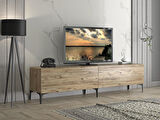 Wood'n Love Vega Premium 200 Cm Geniş Dolaplı Metal Ayaklı Tv Ünitesi - Atlantik Çam / Siyah