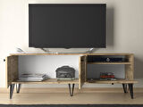 Wood'n Love Atoka 160 Cm Metal Ayaklı Dolaplı, Minifiks Bağlantı Tv Ünitesi - Atlantik Çam / Siyah