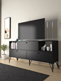 Wood'n Love Mia 160 Cm Metal Ayaklı Tv Ünitesi - Konsol - Siyah / Siyah