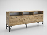 Wood'n Love Rhea 160 Cm Dolaplı, Minifiks Bağlantı, Geniş Tv Ünitesi - Konsol - Atlantik Çam / Siyah