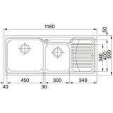 Franke Galassia Gax 621 Sol Damlalıklı 2 Gözlü Paslanmaz Çelik Mutfak EviyeSİ 50x116cm