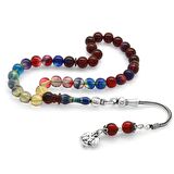 925 Ayar Gümüş Püsküllü Küre Kesim Bilek Boy Süzme Bonibon Ateş Kehribar Tesbih