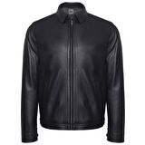 Thomas Siyah Erkek Gömlek Yakalı Deri Mont