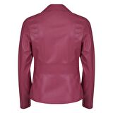 Rania Fuşya Kadın Vintage Deri Biker Ceket