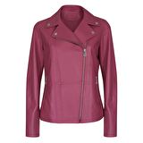 Rania Fuşya Kadın Vintage Deri Biker Ceket