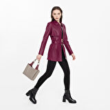 Kelly Bordo Kadın Deri Trençkot