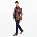 Adymn Kahve Erkek Vintage Deri Mont