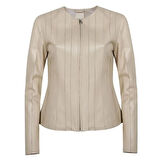 Deundria Bej Kadın Fit Panelli Deri Ceket