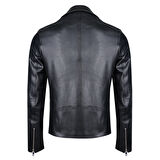 Santo Siyah Erkek Deri Biker Ceket