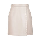 Terza Bej Kadın Deri Mini Etek