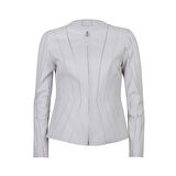 Bienna Beyaz Kadın Panelli Deri Ceket