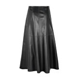 Aulii Siyah Kadın Yırtmaçlı Deri Etek