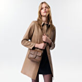 Catori Bej Kadın Deri Trençkot