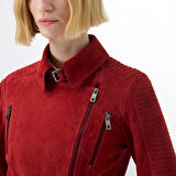 Kadın Kırmızı Süet Deri Ceket