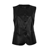 Siena Siyah Kadın Deri Keten Yelek/Bluz