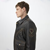 Pietto Kahve Erkek Vintage Deri Biker Ceket