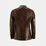 Erkek Kahve Gömlek Yaka Deri Blazer Ceket