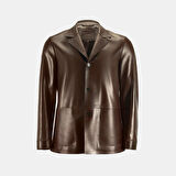 Erkek Kahve Gömlek Yaka Deri Blazer Ceket