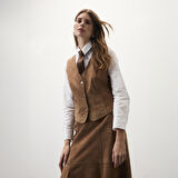 Alaqua Kahve Kadın Süet Deri Yelek