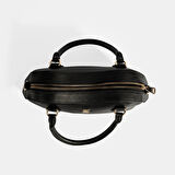 Kadın Siyah Deri Çanta Aksesuarlı Mini El Çantası