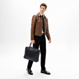 Erkek Taba Fermuarlı Gömlek Yaka Deri Ceket